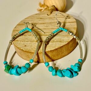 Turquoise and Silver Hoop Earrings